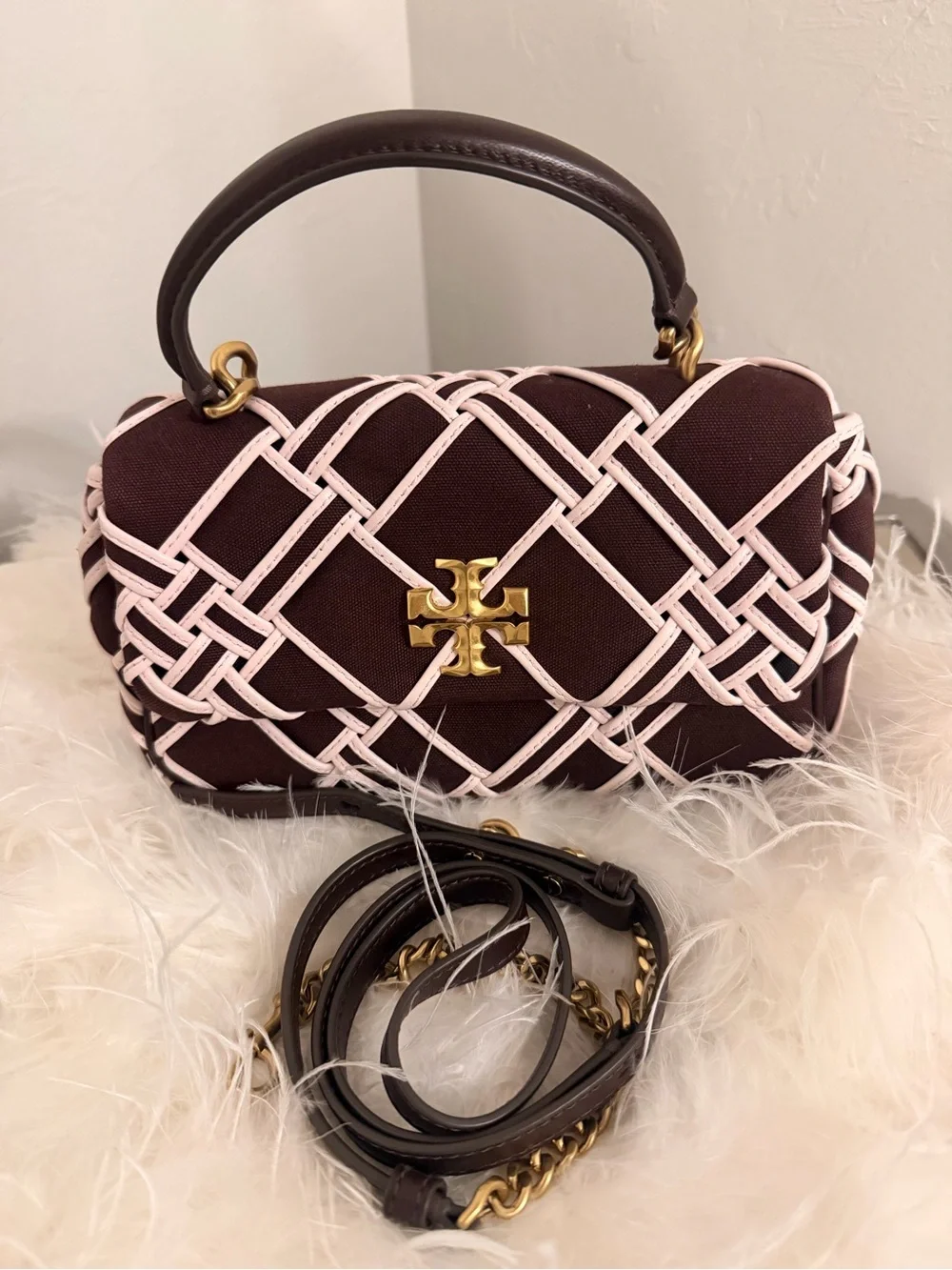 Tory Burch Small Kira top handle Woven Canvas Convertible Shoulder Bag